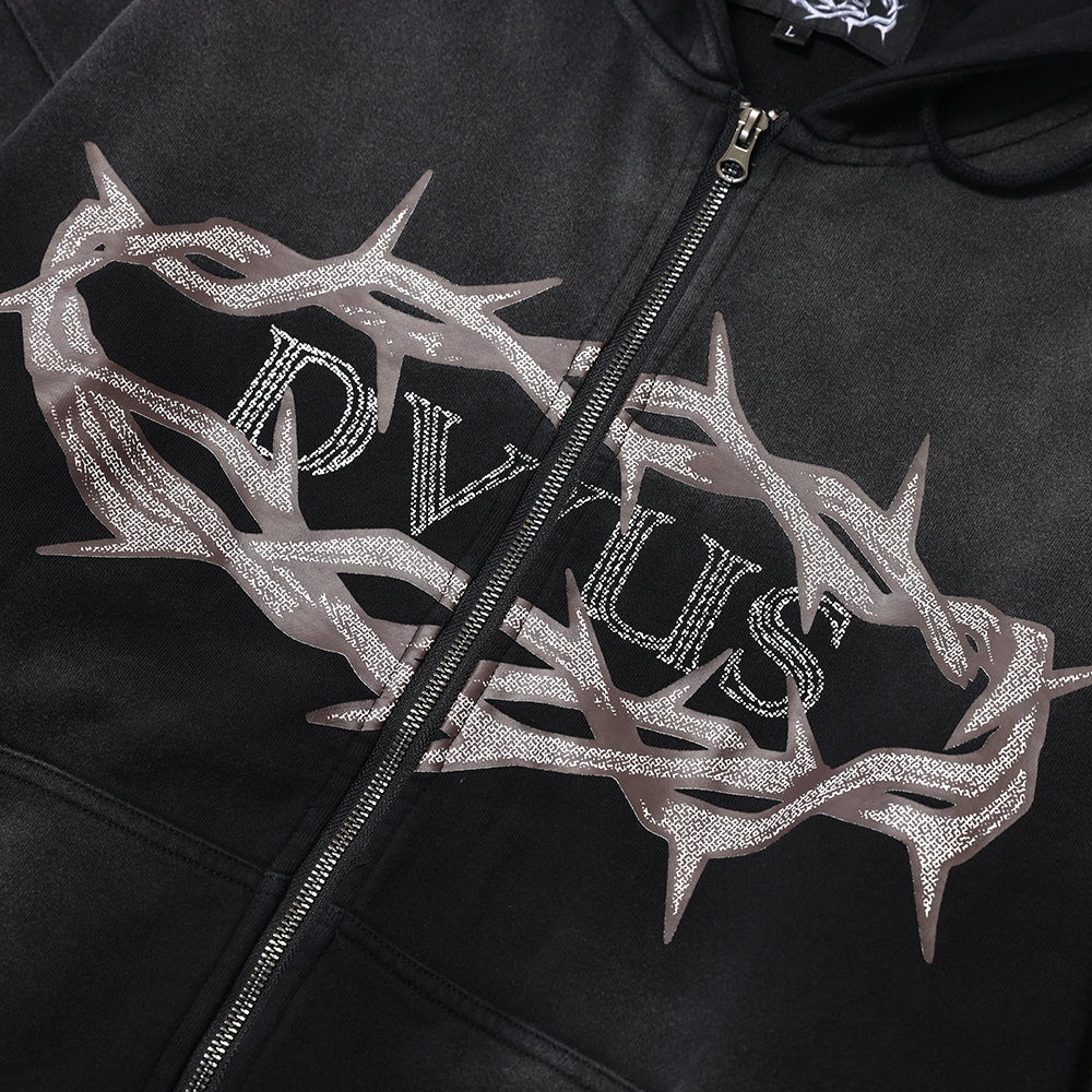 Crown of Thorns Zip Hoodie (Fade Black)