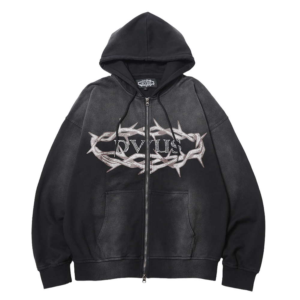 Crown of Thorns Zip Hoodie　(Fade Black)