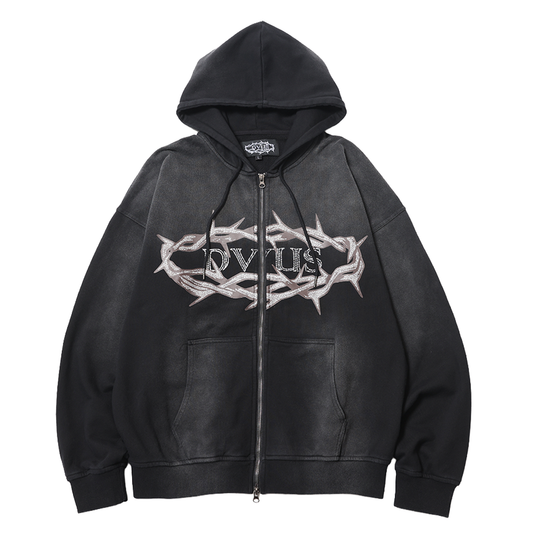 Crown of Thorns Zip Hoodie　(Fade Black)