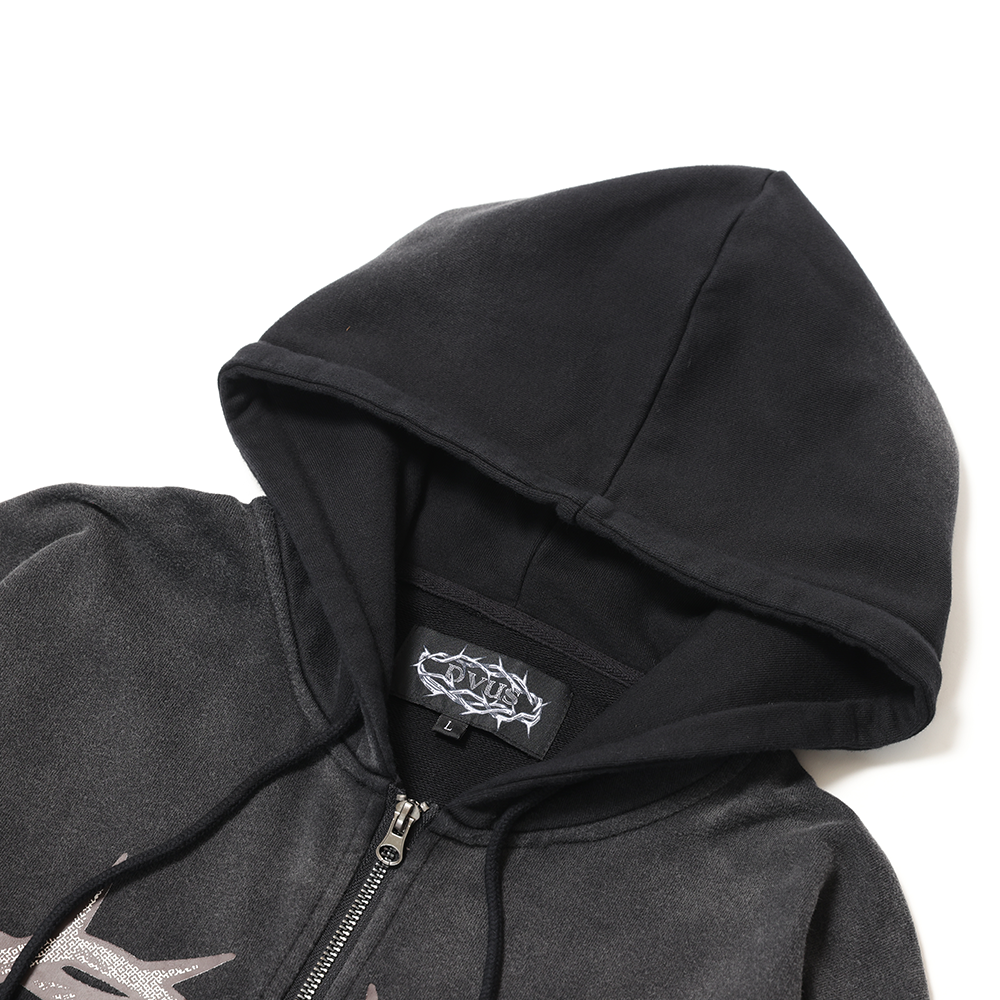 Crown of Thorns Zip Hoodie　(Fade Black)