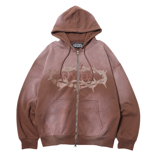 Crown of Thorns Zip Hoodie　(Fade Brown)