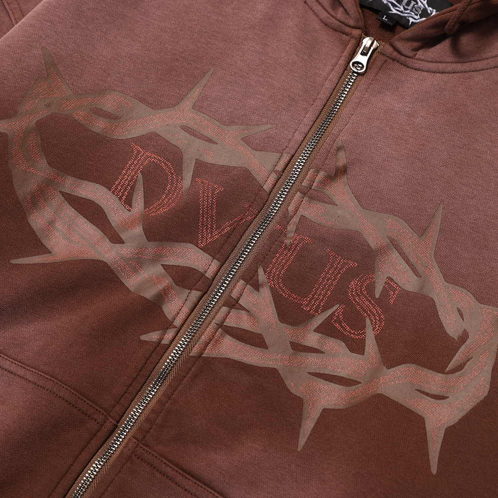 Crown of Thorns Zip Hoodie　(Fade Brown)