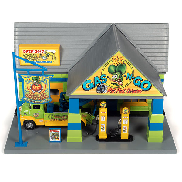 AUTO WORLD 1:48 RAT FINK Garage with 1:32 Tow Truck Set 【ラットフィンク】ミニカー