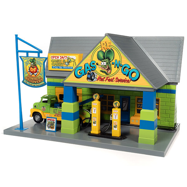 AUTO WORLD 1:48 RAT FINK Garage with 1:32 Tow Truck Set 【ラットフィンク】ミニカー