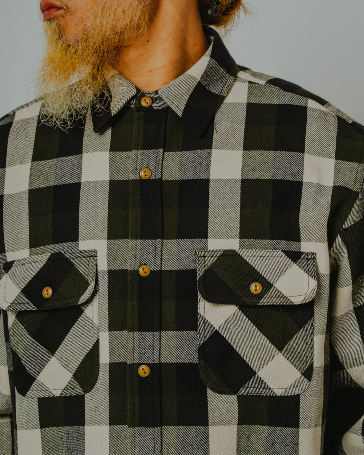 Heavy Flannel L/S Shirt｜OFF×OLV×BLK