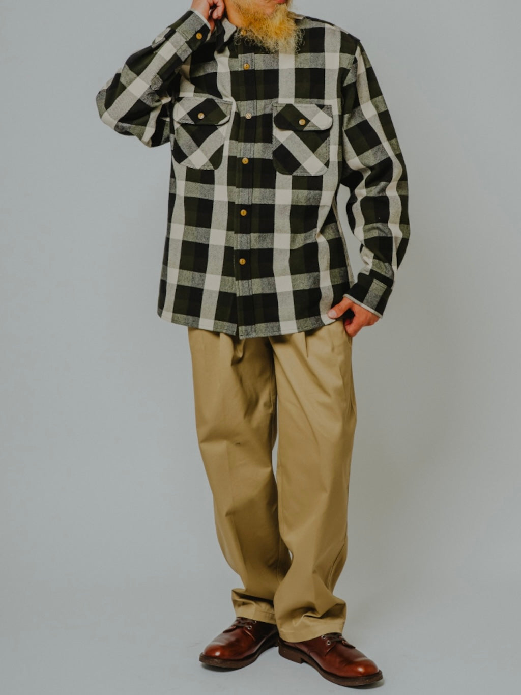 Heavy Flannel L/S Shirt｜OFF×OLV×BLK